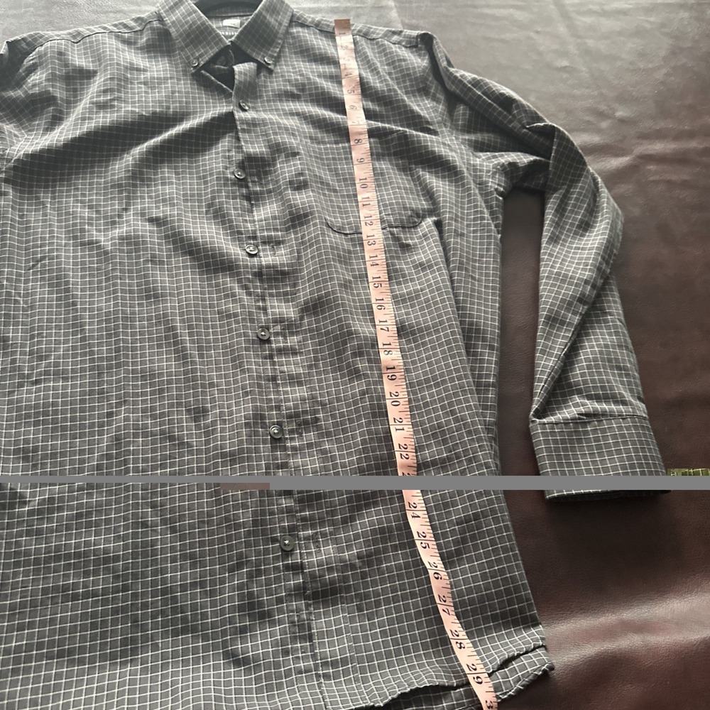 Van Heusen Mens M 15-15.5 Plaid Long Sleeve Button Up Dress Shirt Gray Black - Picture 7 of 7